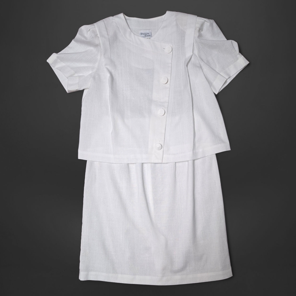 Vintage 90s Damon Dress White Blouse & Skirt Set (Size 18UP)